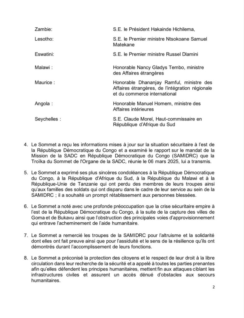 Guerre dans l'Est : fin du sommet de l'EAC-SADC prévu ce 13 mars, des mesures fracassantes annoncées 3 17418705509838514837439421801176