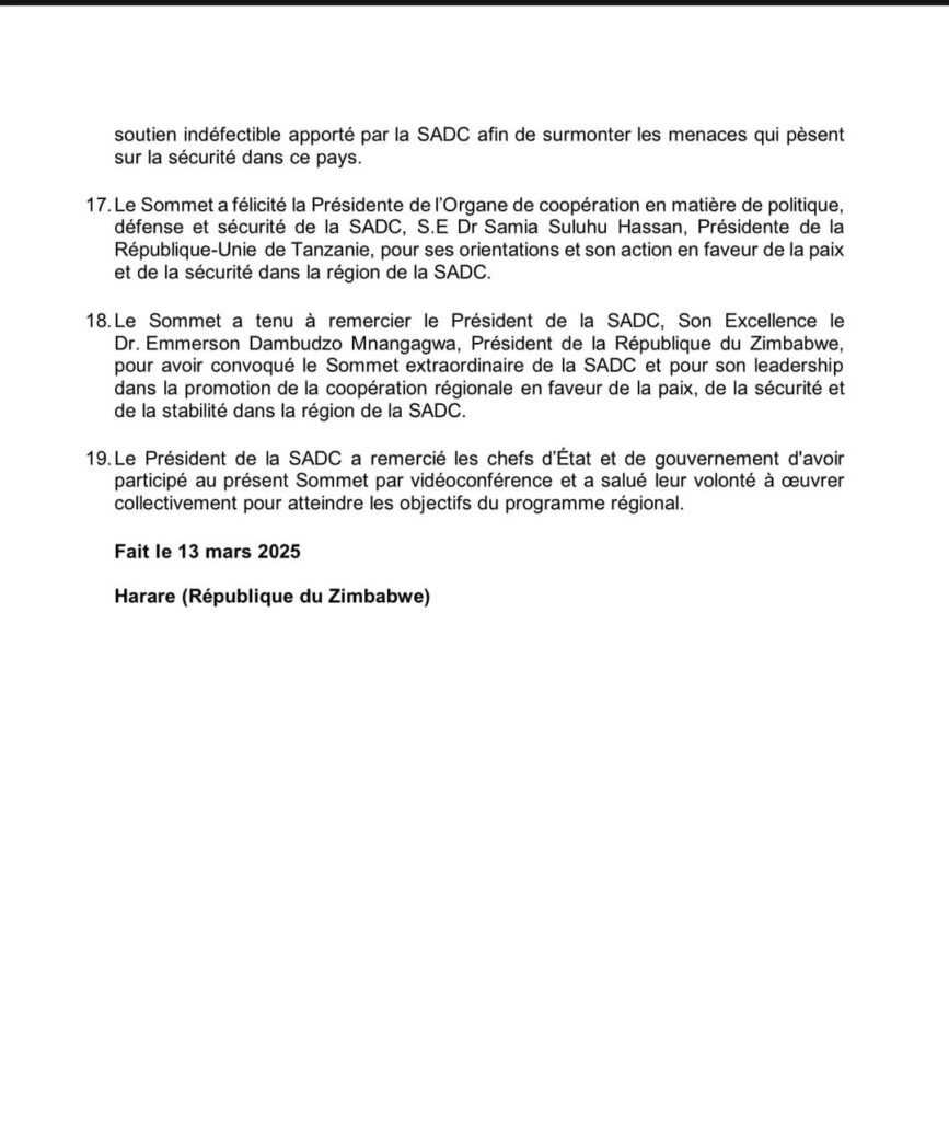 Guerre dans l'Est : fin du sommet de l'EAC-SADC prévu ce 13 mars, des mesures fracassantes annoncées 4 17418705548993796546395298776217