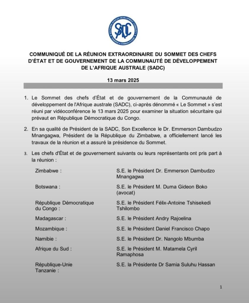 Guerre dans l'Est : fin du sommet de l'EAC-SADC prévu ce 13 mars, des mesures fracassantes annoncées 2 screenshot 20250313 1504495657301594508360214