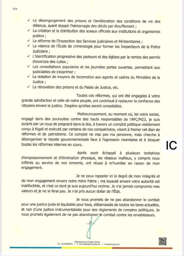 RDC : voici le contenu de la lettre de démission du ministre Constant Mutamba adressée à Félix Tshisekedi 4 17502688519551133863364792617025
